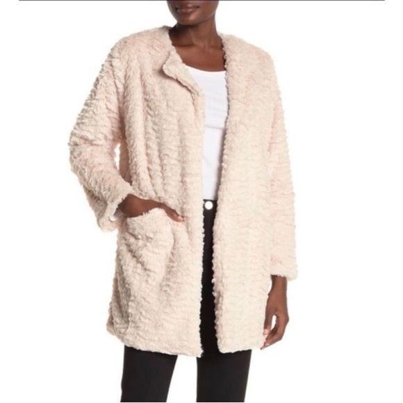 Democracy Faux fur open front jacket Cream size S - Picture 3 of 5